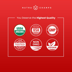 Vegan, sugar-free, non-GMO seals on bottle