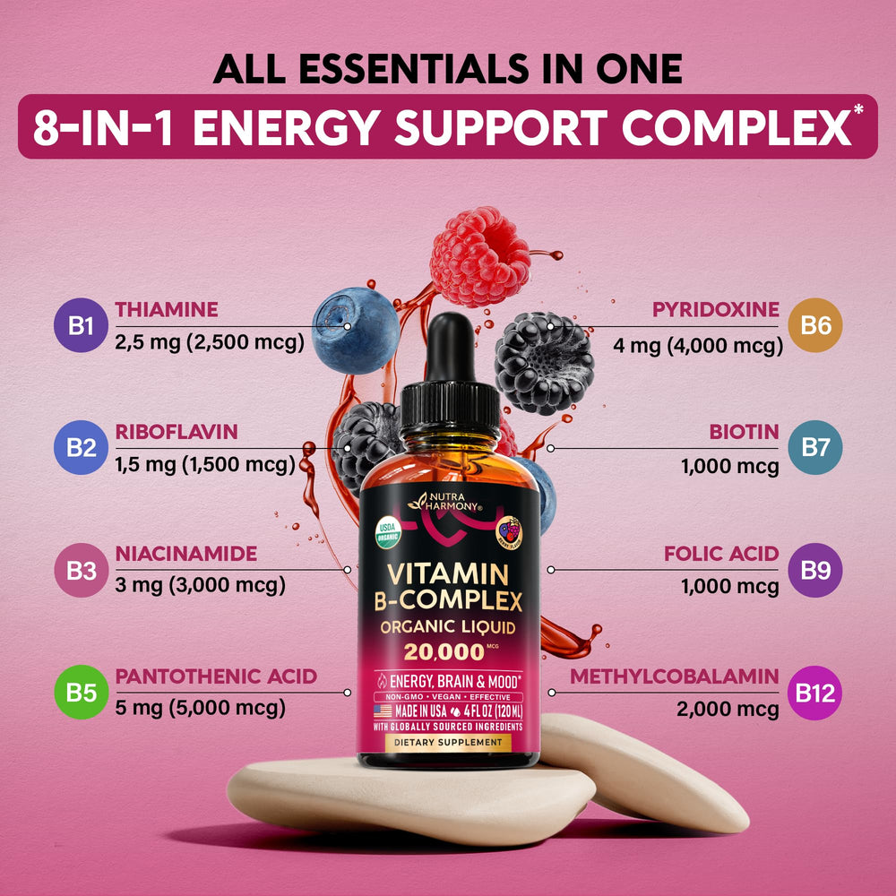USDA Organic seal on vitamin B complex bottle