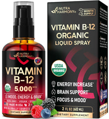 USDA Organic Vitamin B12 Sublingual Spray bottle with 2 oz