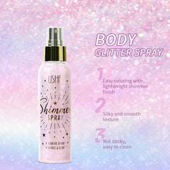 USHAS glitter spray enhances outfits and costumes on fabric surfaces.
