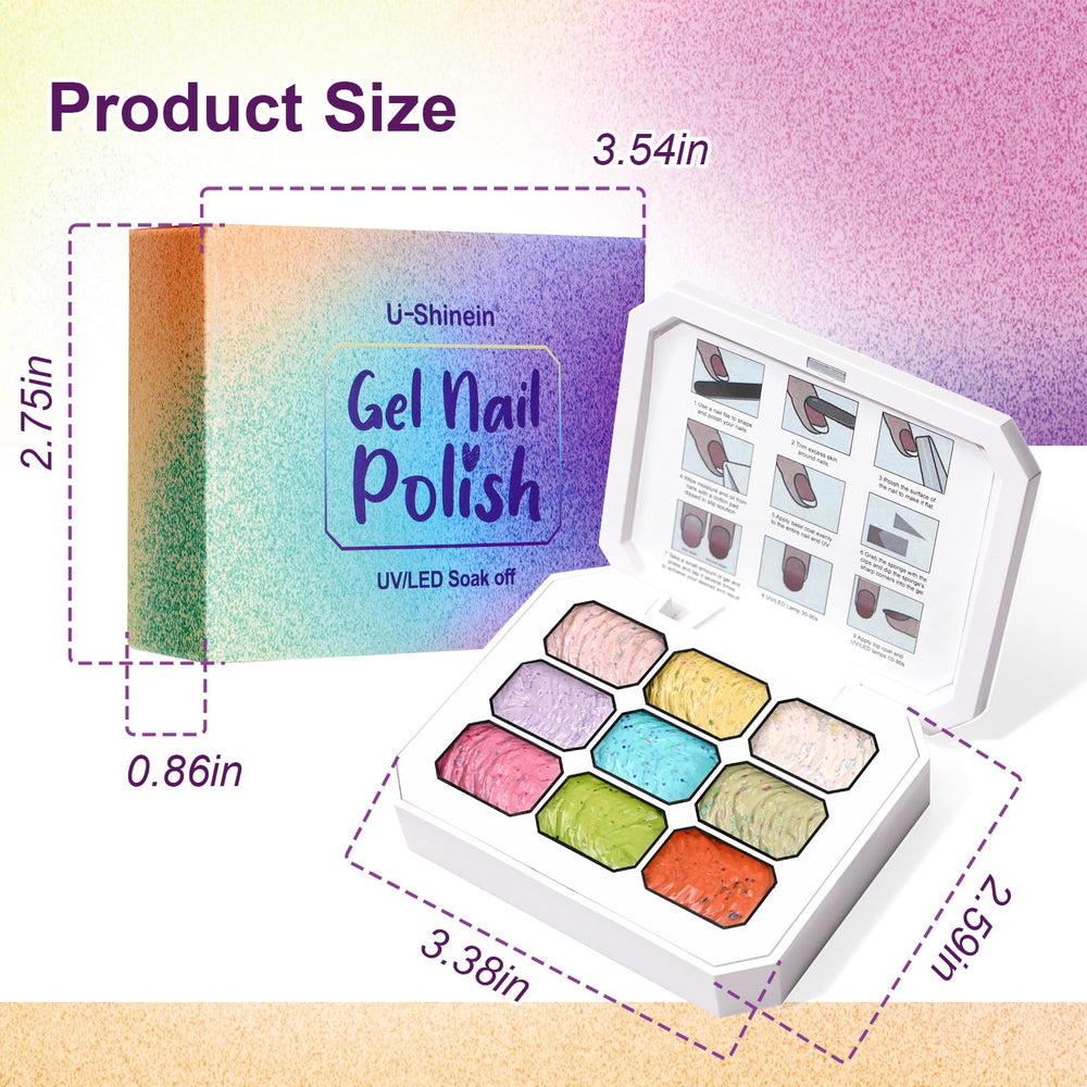 U-Shinein ombre gel bottle collection showcases 9 shades for versatile nail art options.