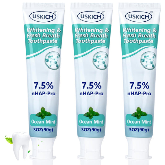 Three 3oz tubes of USKICH Niacinamide Whitening Toothpaste in a three-pack