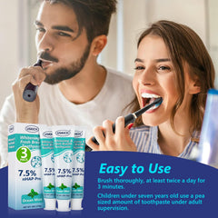 Instructional image of brushing twice daily with USKICH toothpaste