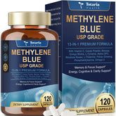 Bottle and box of USP Methylene Blue 13-in-1 Brain Formula