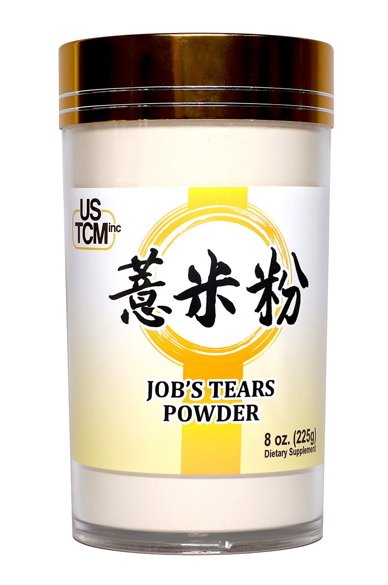USTCM Job's Tears Powder 120-mesh 8oz container close-up