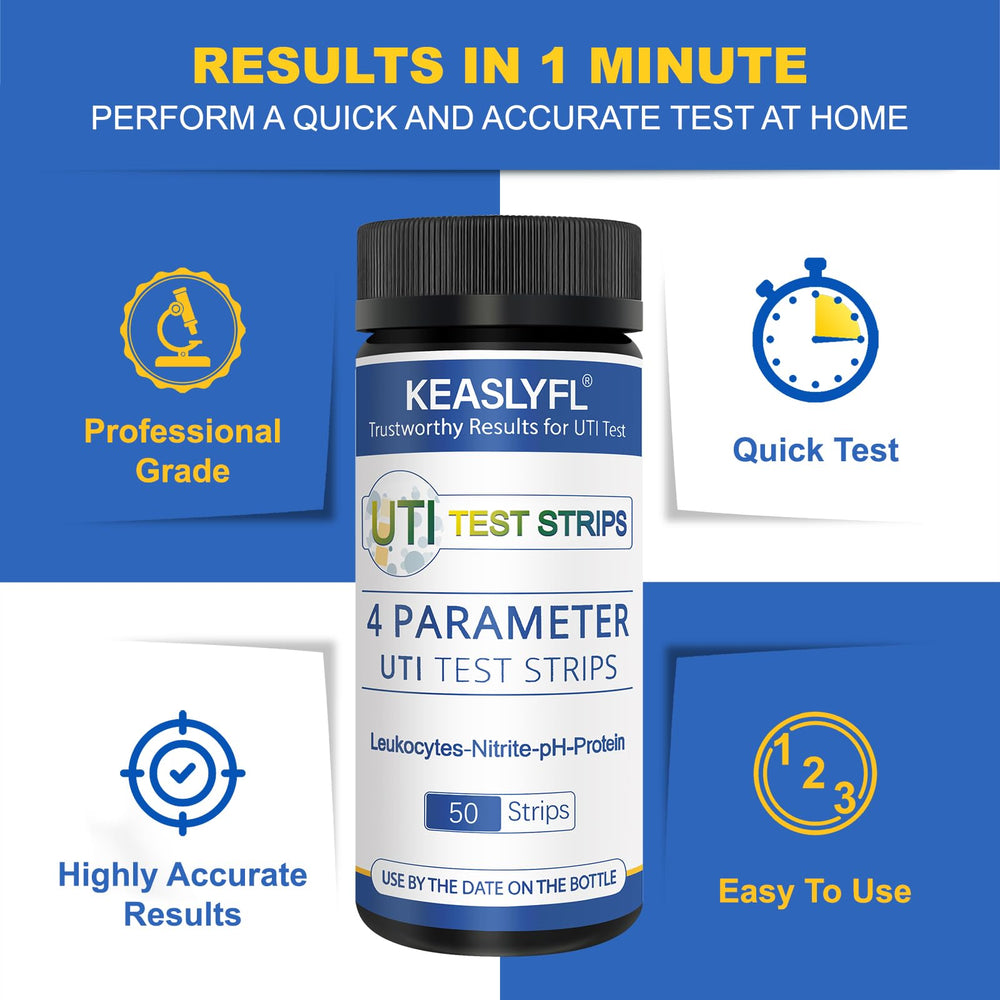 User using UTI test strips at home.