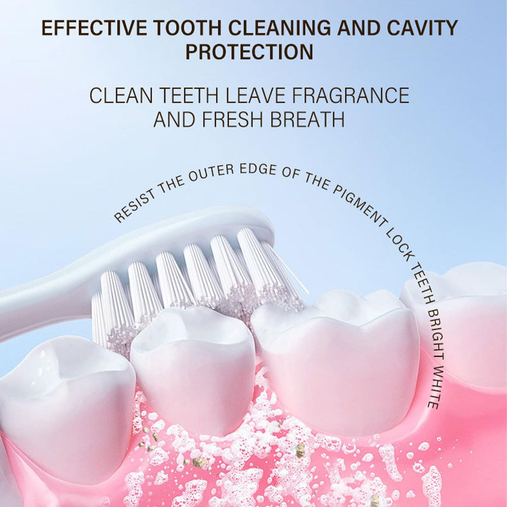 Close-up of whitening toothpaste on a toothbrush