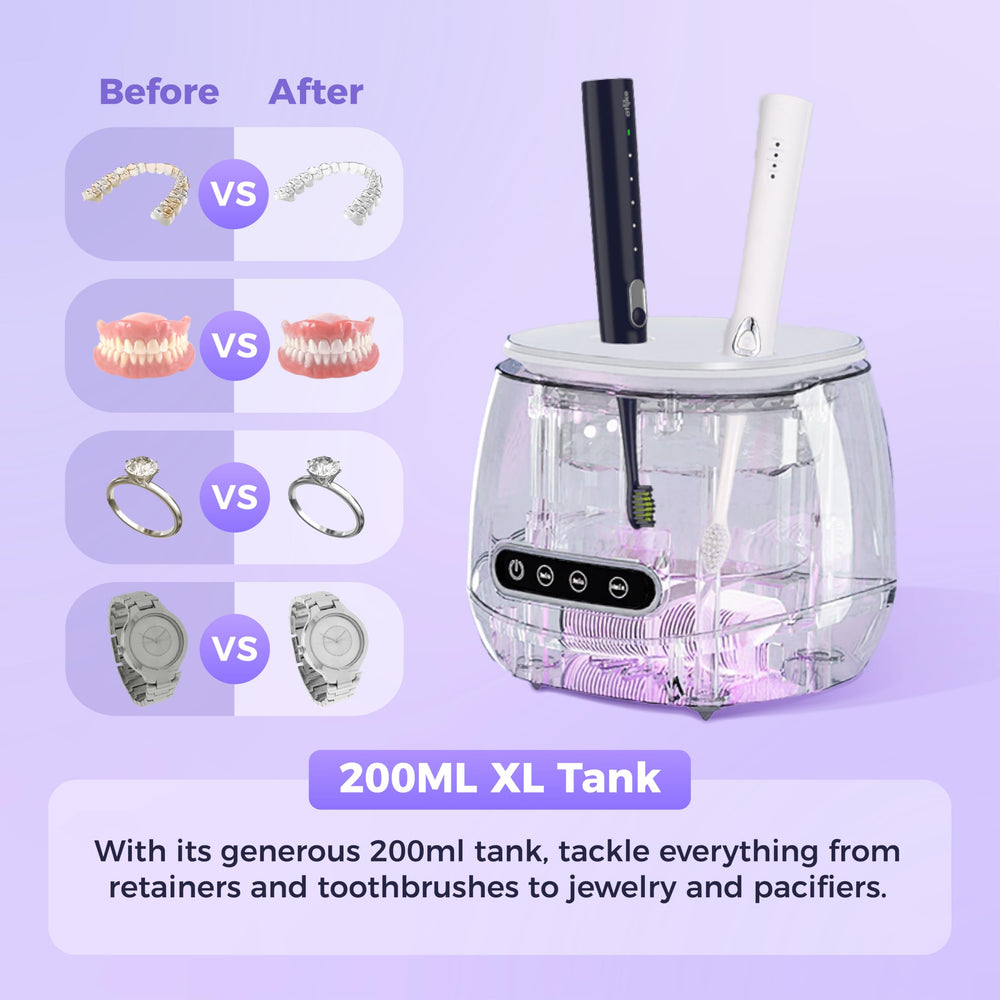 Four UV-C sterilization lights for 360-degree sanitation