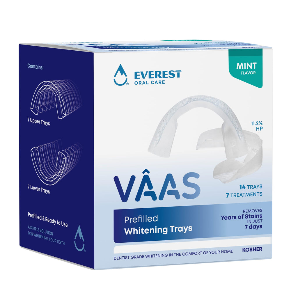 VAAS prefilled whitening trays with mint flavor packaging