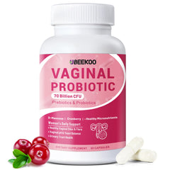 Bottle of vaginal probiotics for women with 70 Billion CFU and 60 capsules