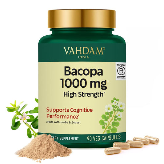 VAHDAM Bacopa Monnieri capsules bottle with 90 vegan capsules