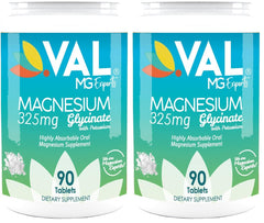 Front view of VAL Magnesium Glycinate 325mg with B6 & Potassium bottle