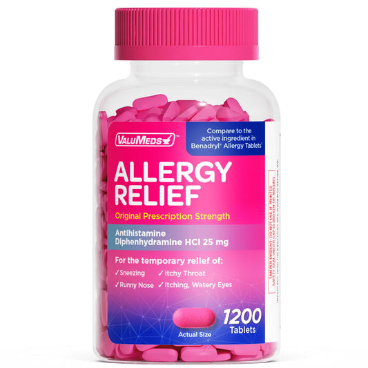 ValuMeds allergy medicine bottle front view showing quick relief potential.