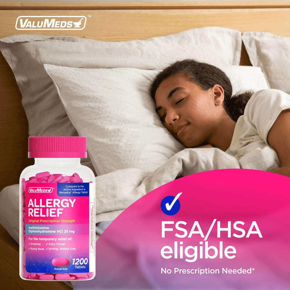 ValuMeds tablets close-up illustrating effective antihistamine action.