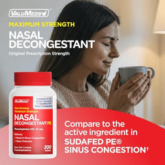 ValuMeds nasal decongestant tablets close-up offering rapid relief.