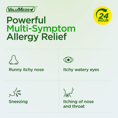 ValuMeds 24 hour relief bottle illustrates all day allergy support