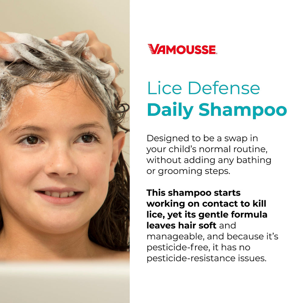 Family using Vamousse shampoo during school, camp, or sleepover context.