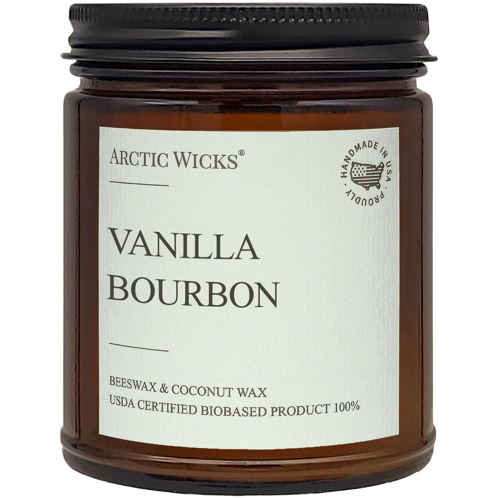 Front view of Vanilla Bourbon Candle in a 9oz glass jar