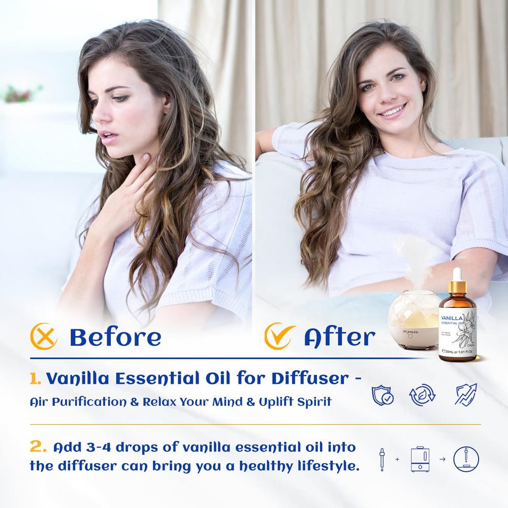 Vanilla essential oil diffusing aroma in diffuser