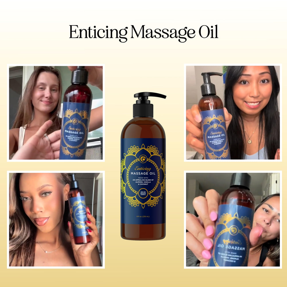 Pouring vanilla massage oil onto back during couple massage