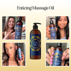 Pouring vanilla massage oil onto back during couple massage