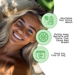 Close-up of Vanman's oil pulling formula for teeth and gums with peppermint.