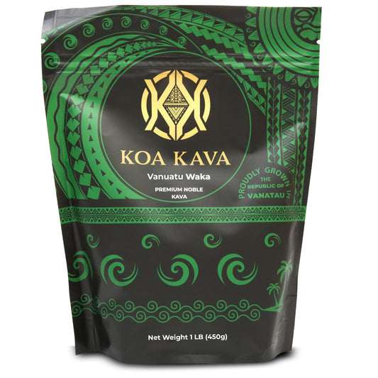 Front view of Vanuatu Koa Kava Powder 1lb bag