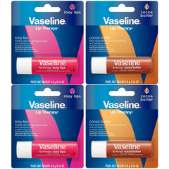 Vaseline Lip Therapy Variety 4-Pack with Cocoa Butter for daily moisture and protection.