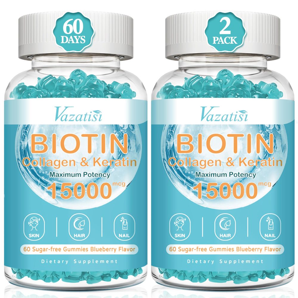 Vazatisi Biotin and Collagen Gummies bottle front – Blueberry flavor