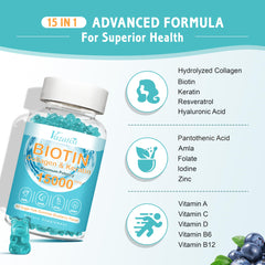 Close-up of the collagen and biotin gummies ingredients on a white background