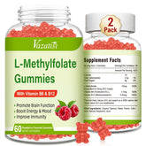 Bottle label showing Vazatisi L-Methylfolate Gummies Raspberry 15 mg with Methyl B12