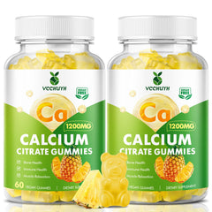 Bottle and gummies of VCCHUYH Calcium Citrate Gummies with pineapple flavor