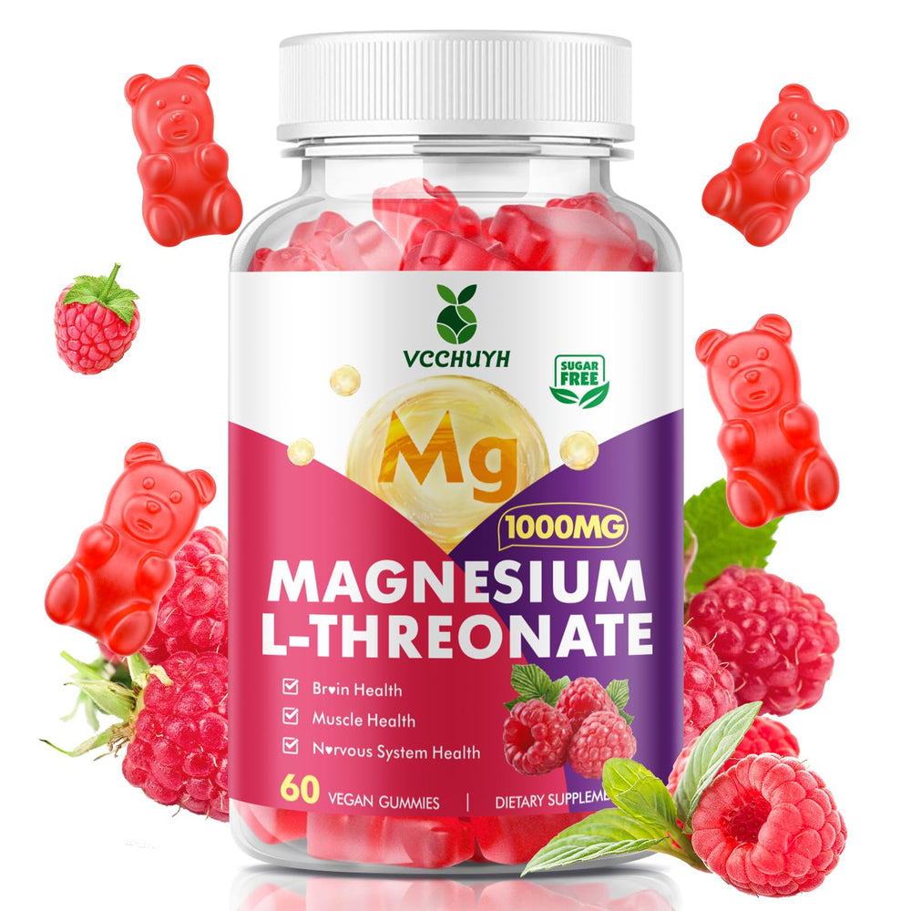 Bottle of VCCHUYH Magnesium Threonate Gummies Raspberry flavor 60 count