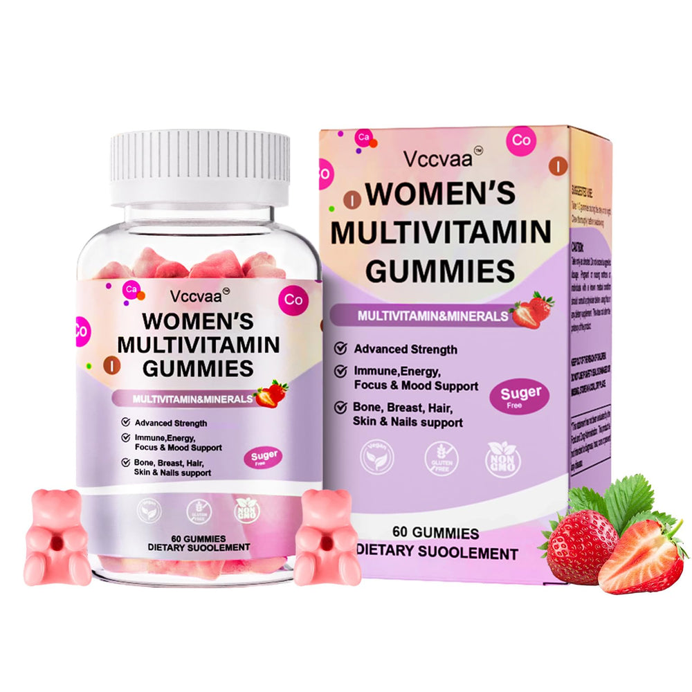 Product bottle of Vccvaa sugar free multivitamin gummies for women 14+
