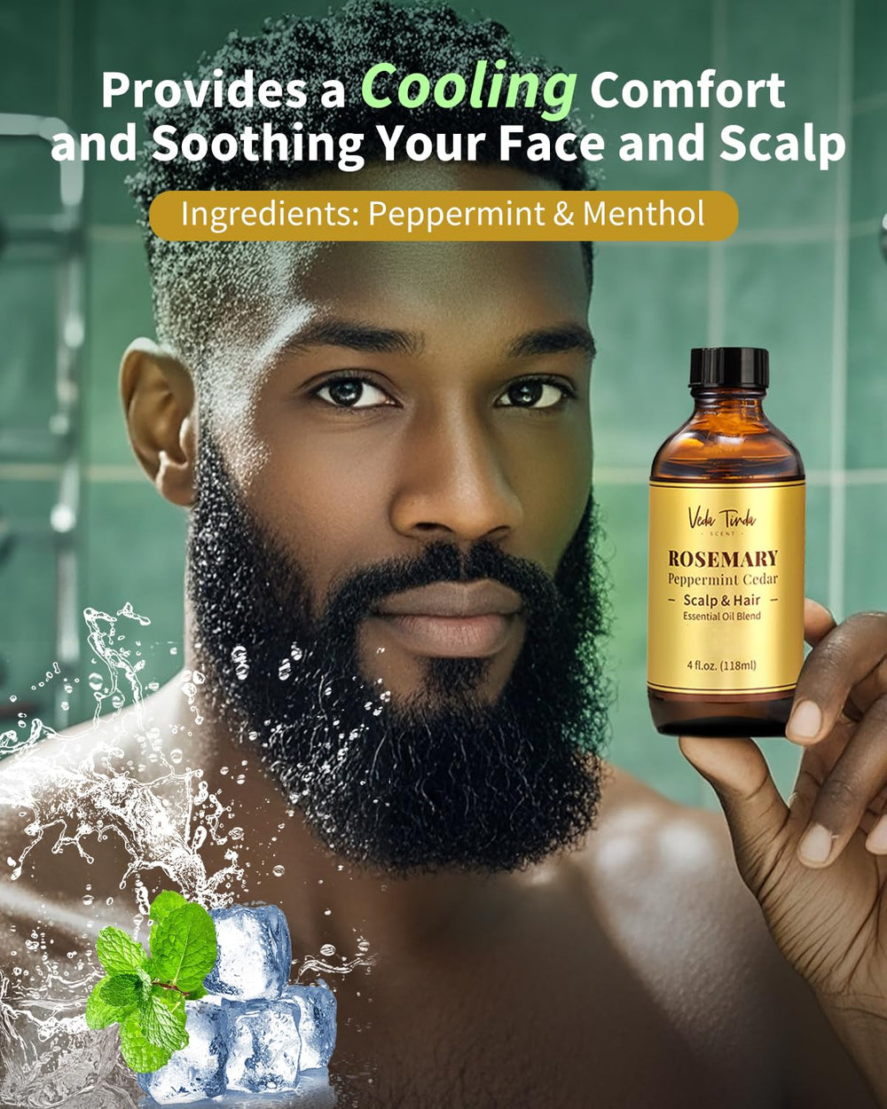 VEDA TINDA SCENT cedarwood peppermint blend image conveys soothing scalp care