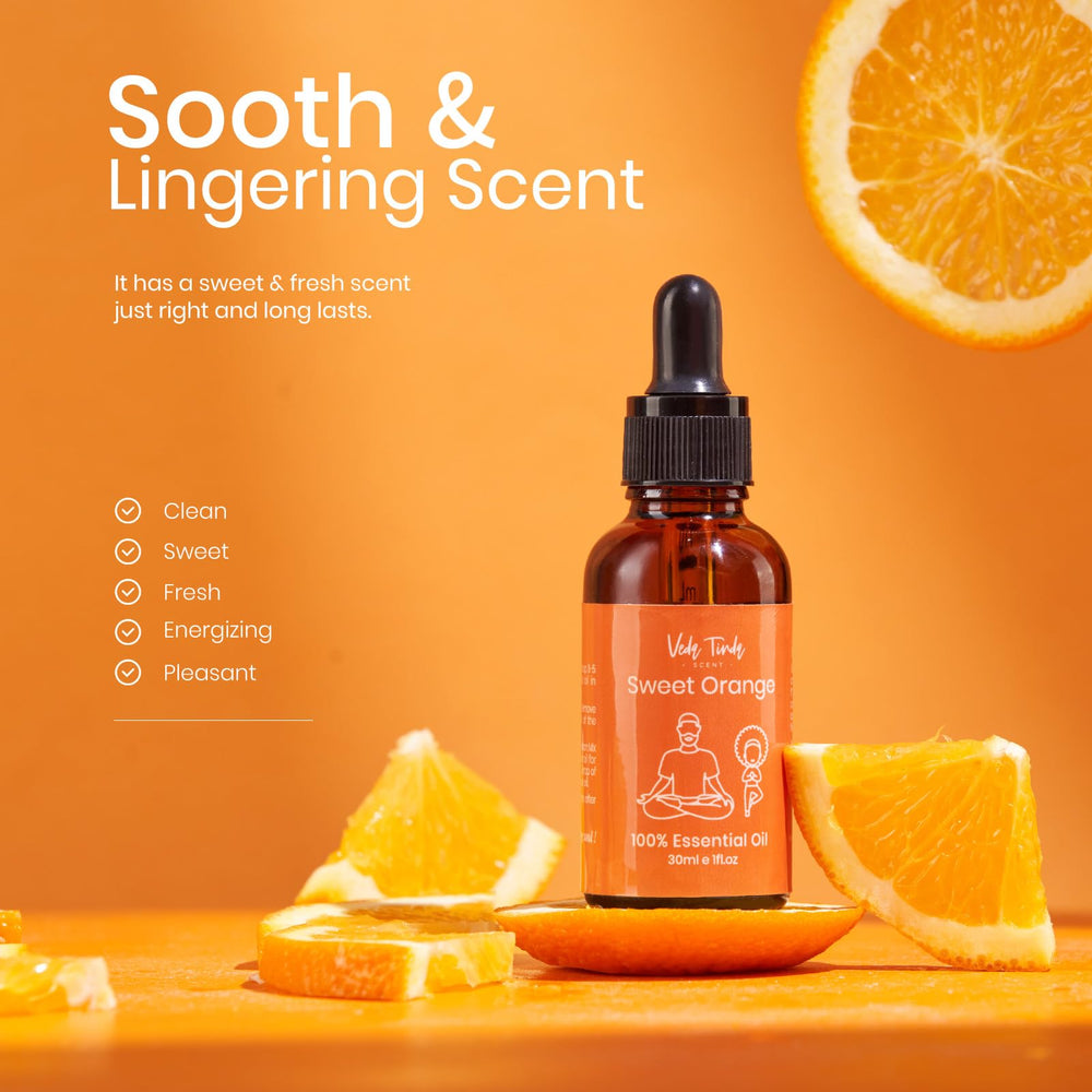 VEDA TINDA SCENT diffuser with orange oil for mood-enhancing aroma.