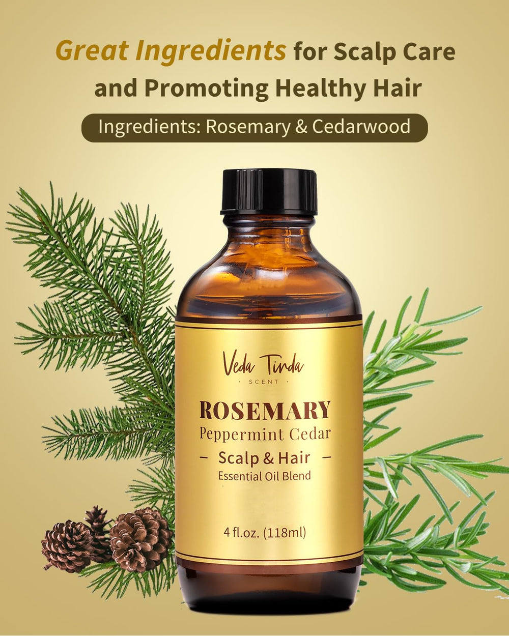 VEDA TINDA SCENT hair strands close-up showing shinier, stronger hair