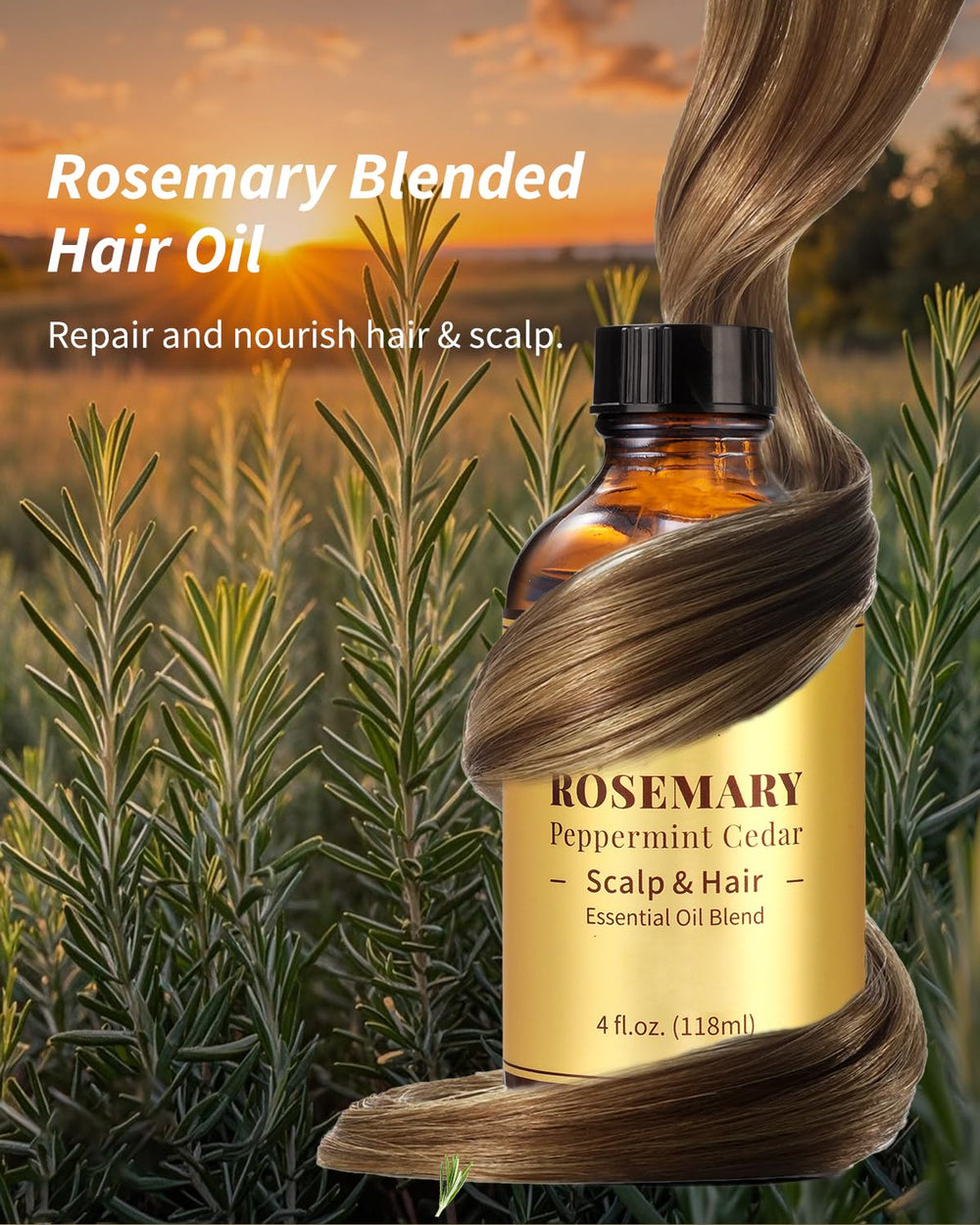 VEDA TINDA SCENT rosemary oil label close-up highlights natural ingredients for hair care routine