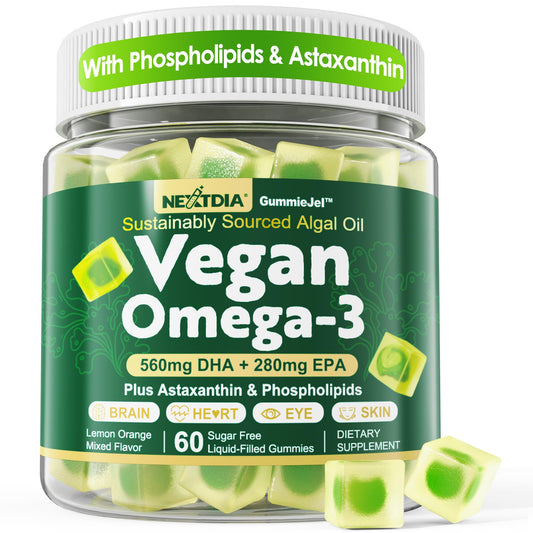 Vegan algae omega-3 gummies in a bottle