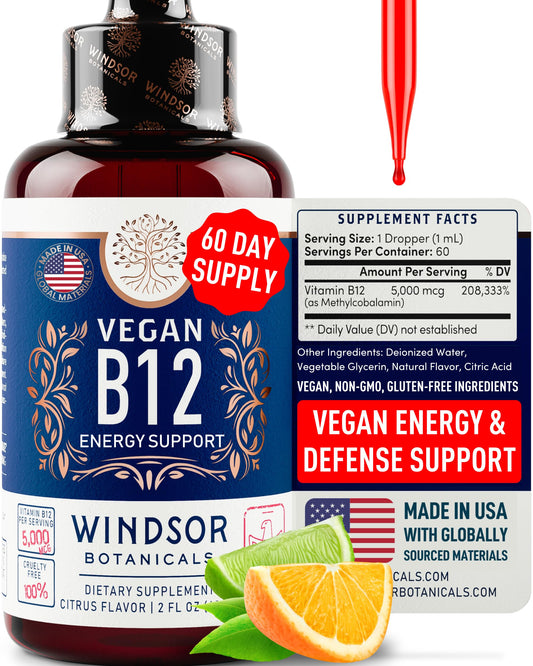 Vegan B12 liquid drops 5000 mcg in a 2 oz bottle