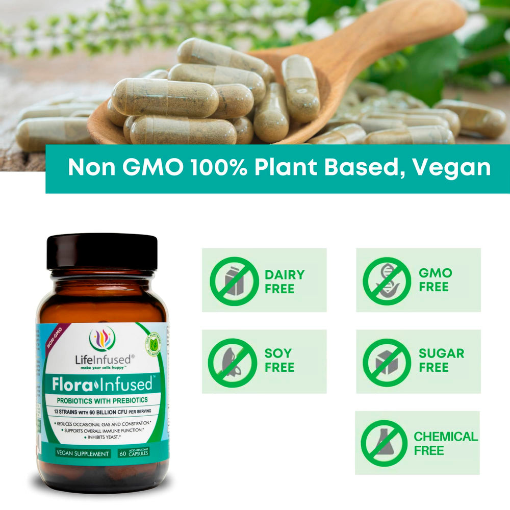 Vegan 60 capsules Life Infused Flora Infused Probiotics