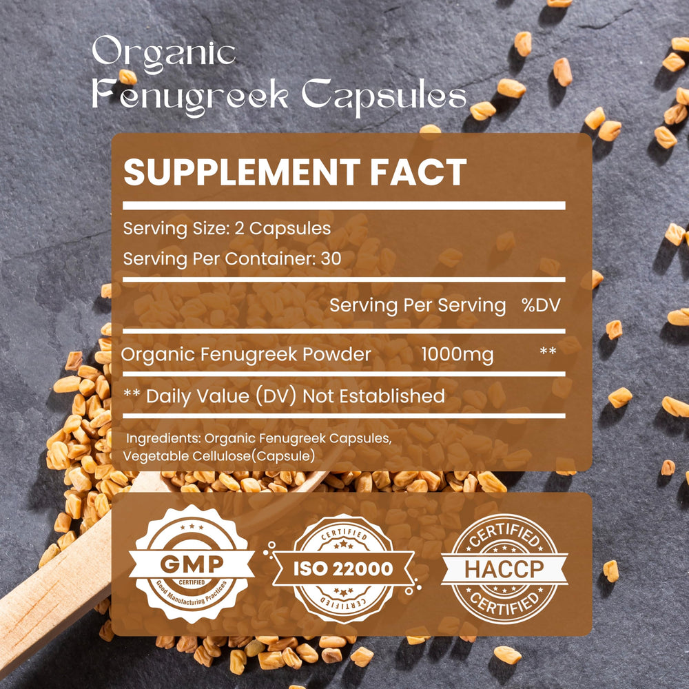 Vegan capsules made from raw organic fenugreek powder