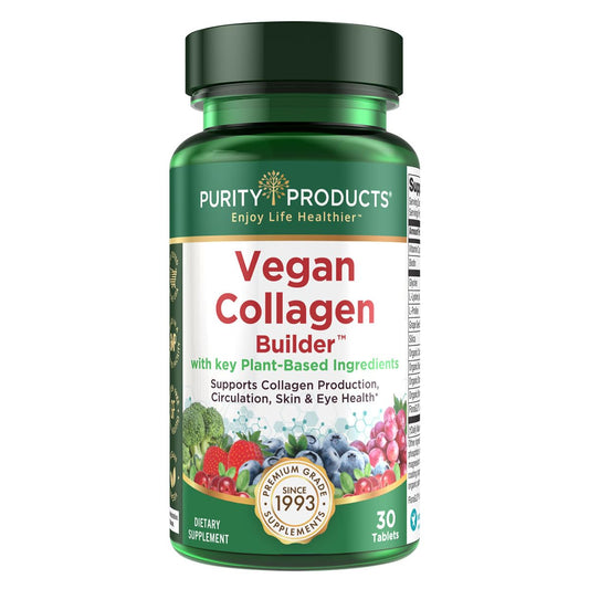 Hero image of Vegan Collagen Builder bottle and tablets