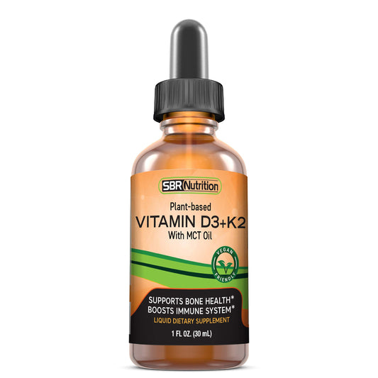Front view of vegan D3 + K2 MK-7 liquid drops bottle with peppermint flavor