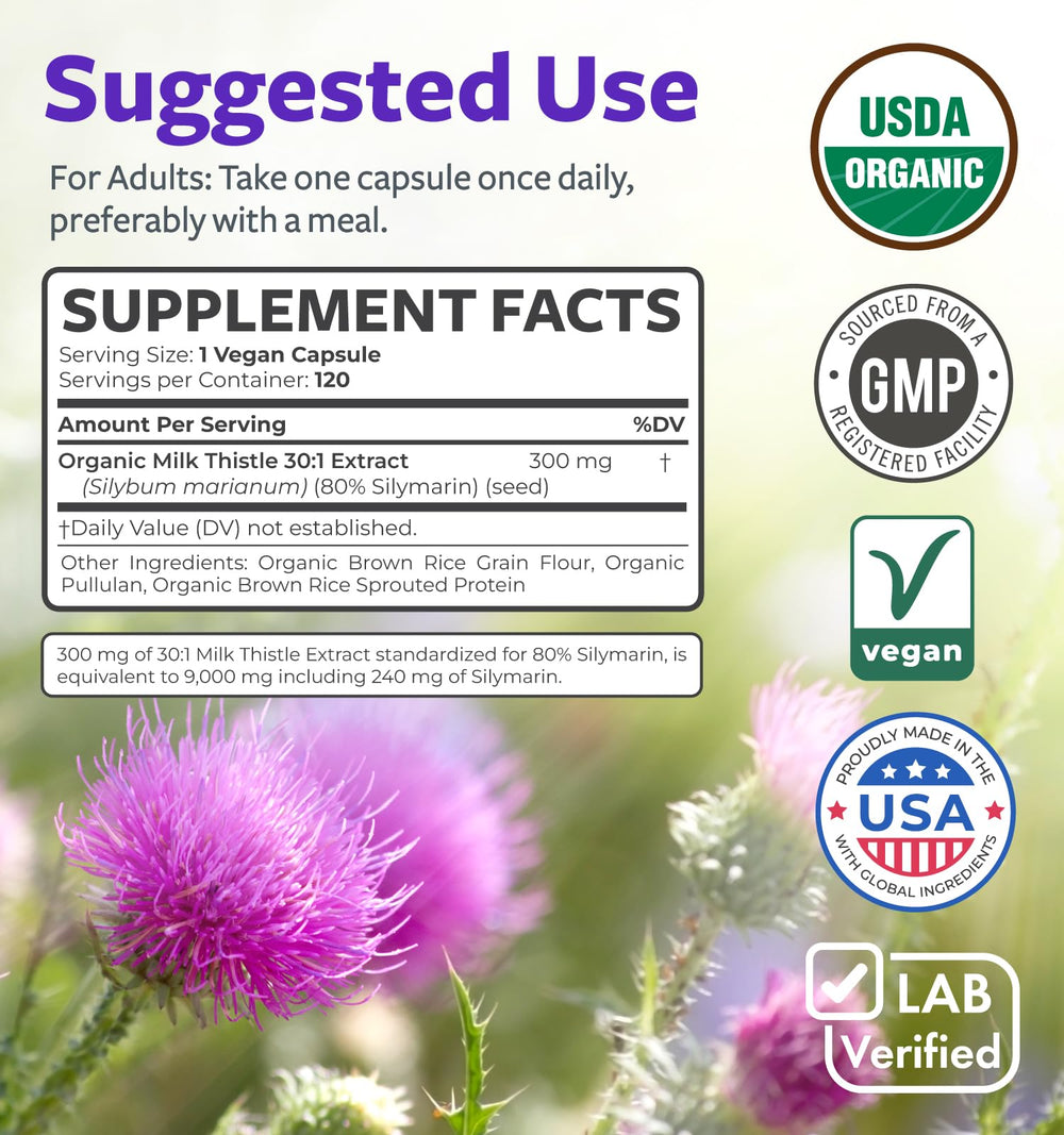 Vegan-friendly milk thistle capsules with organic rice concentrate