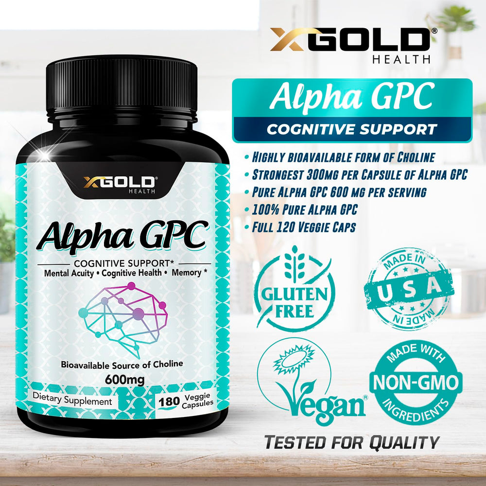 Vegan gluten-free Alpha GPC choline supplement label
