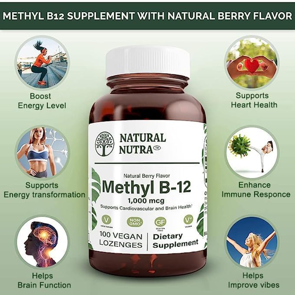 Amber glass bottle of vegan gluten-free B12 lozenges
