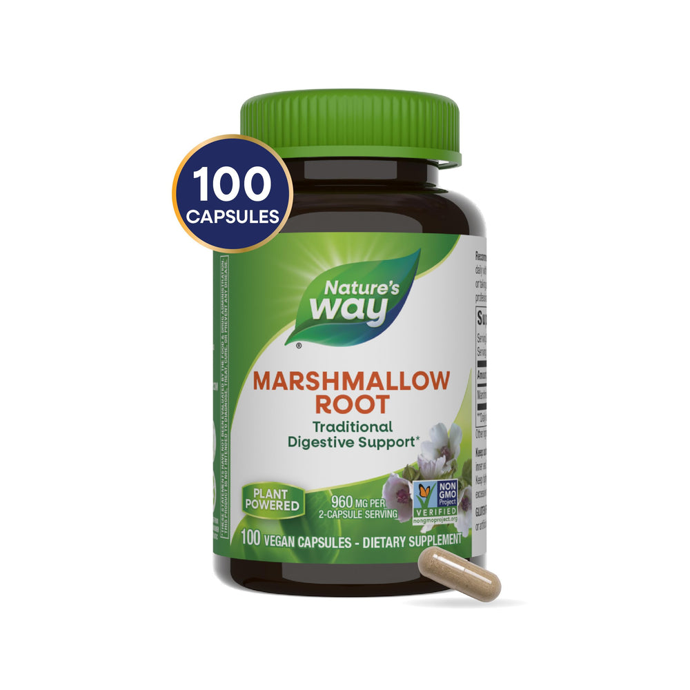 Vegan, gluten-free, dairy-free marshmallow root capsules