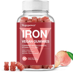 VEGEPOWER Vegan Iron Gummies Peach flavor bottle, 90 count