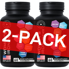 Vegan Iron Supplements for Women with Folic Acid packaging front - 2 Pack